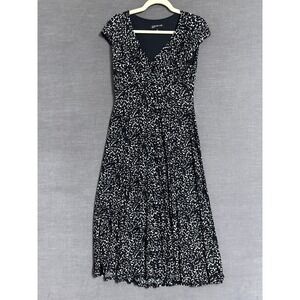 Jones New York Dress 4‎ Black White Floral Midi Career Classic Travel Babydoll